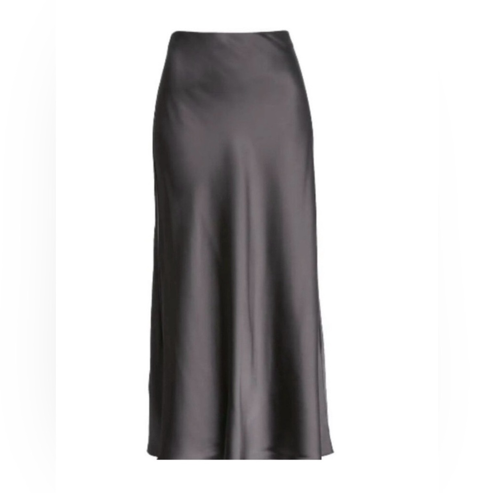 Club Monaco Gray Charcoal Satin Bias Midi Skirt Size 12